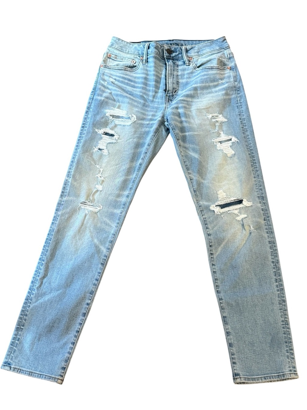 American Eagle AirFlex+ Jeans Mens 30x32 Light Wash Distressed Slim Straight